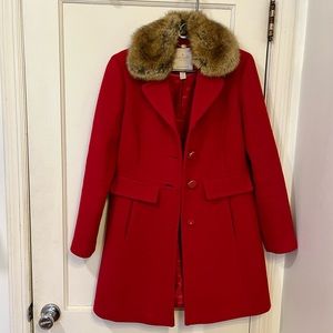 Kate Spade New York Twill Faux Fur Trim Coat